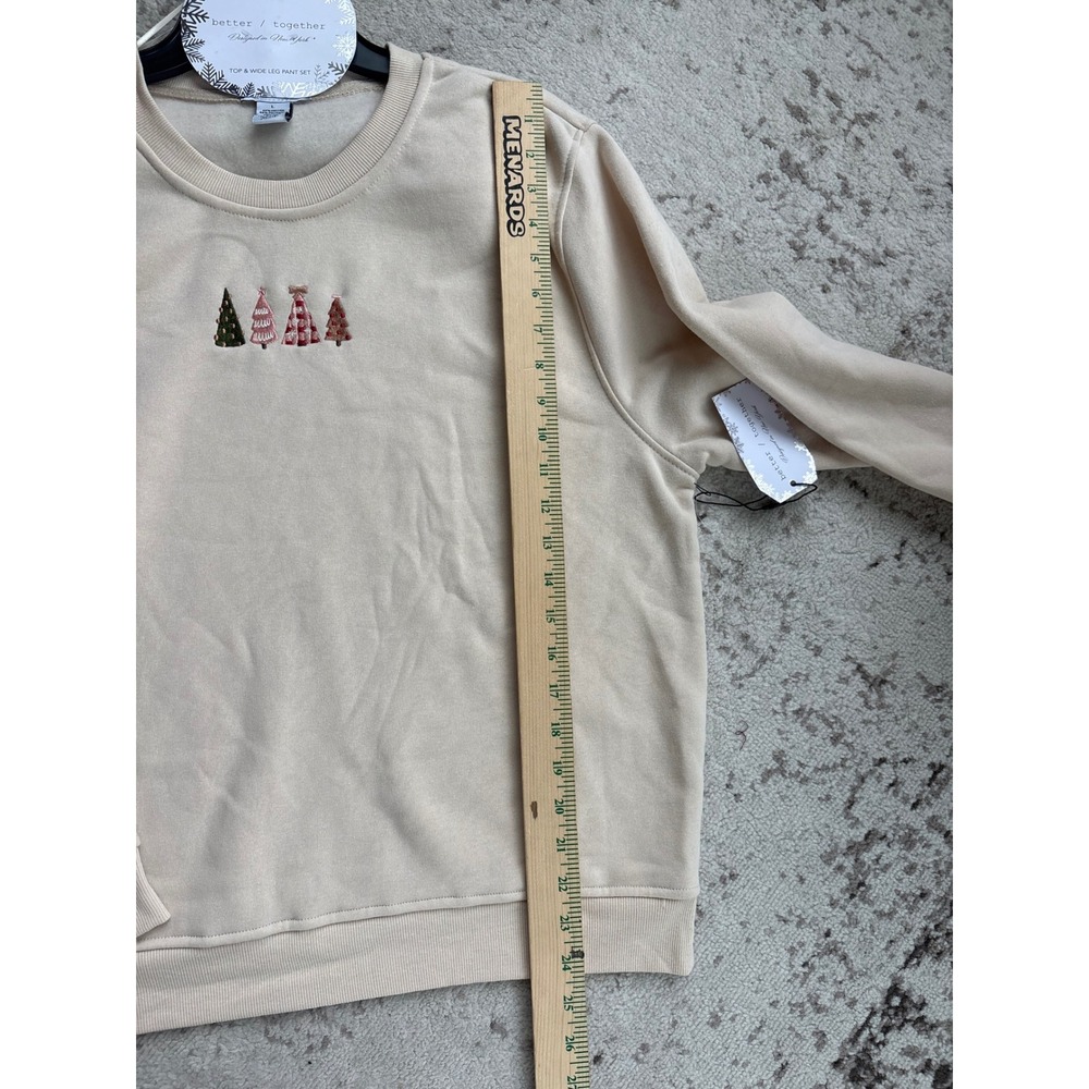 Better Together Womens Cream Christmas sweatshirt Wide Leg Pant Set Large lounge - Picture 4 of 6